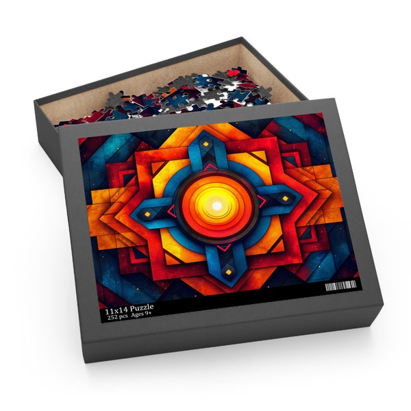 Geometric Jigsaw Puzzle - Circular Motif Design, High-Quality Chipboard, 3 Sizes, Gift-Ready Box, Glossy Finish