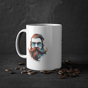 Taza de bigote - Taza de café &#39;Stache for Strength&#39; de 11 oz - Taza peculiar Movember con cara, cerámica duradera, revestimiento ORCA