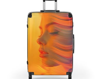Frauen Gesicht Kunst Koffer in filmischen Pastell - Stilvolles Reisegepäck mit Schwenkräder & Schloss, hochauflösende Leinwanddruck
