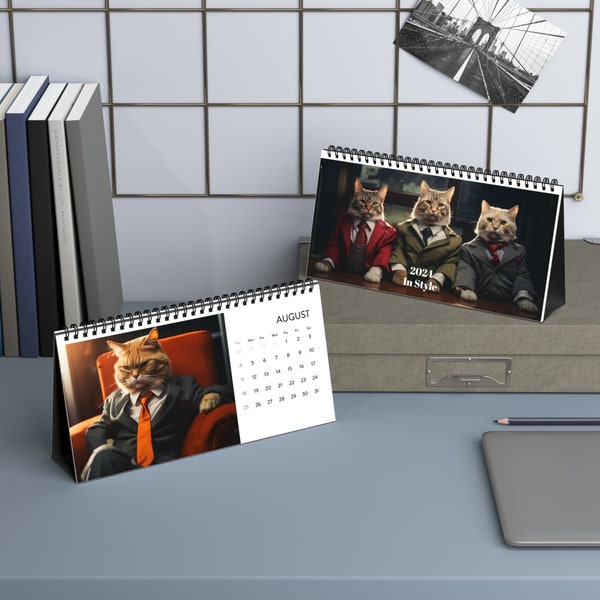 Stunning 2024 professional Cats Calendar - Desk & Home Decor - 10"x5" Spiral-Bound, High-Quality Paper