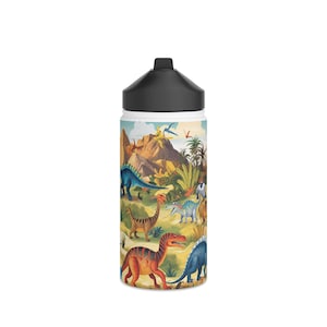 Kids&#39; Dinosaur Water Bottle: Colorful, Unique Design, Stainless Steel, 12oz