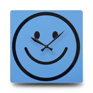 Unique Light Blue Acrylic Wall Clock - Smiley Face Design, Perfect for Home Décor