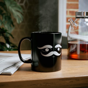 Taza negra, taza con cita de bigote de 11 oz - &quot;Grow a Mo, Bro&quot; - Taza de café con tema Movember