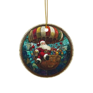 Santa Claus Hot Air Balloon Ceramic Ornament | Custom Christmas Tree Decoration