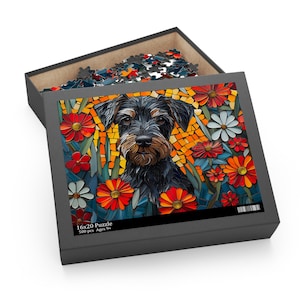 Puzzle Schnauzer in miniatura - Puzzle floreale per cani, truciolare di alta qualità, 3 dimensioni, scatola pronta per il regalo