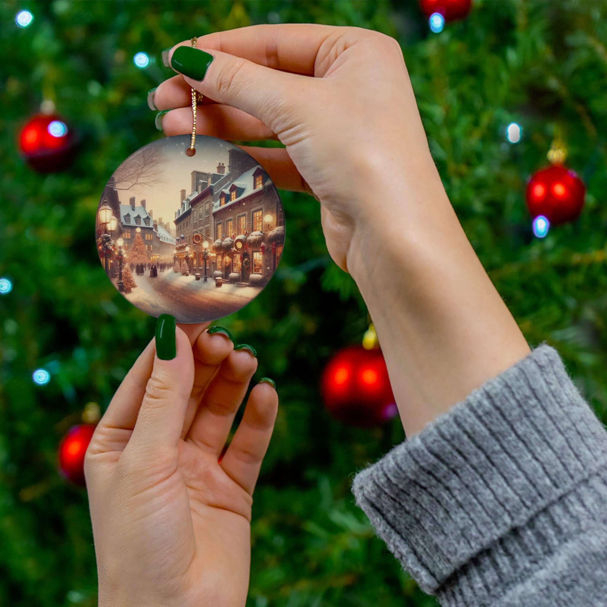 ヴィンテージ ケベック シティ クリスマス シーン セラミック