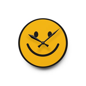 Unique Yellow Acrylic Wall Clock - Smiley Face Design, Perfect for Home Décor