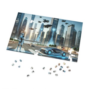 Futuristic Cityscape Jigsaw Puzzle - Tech Utopia Puzzle for All Ages (30, 110, 252, 500,1000-Piece)