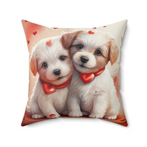 Entzückende Welpen Paar Liebe Kissen - Niedliche Welpen Illustration auf Spun Polyester Quadratischen Kissen