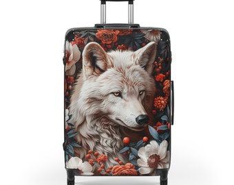 Fox & Flower Design Luggage - High-Resolution Canvas Print, Adjustable Handle, 360 Swivel Wheels, Safety Lock - Multiple Sizes