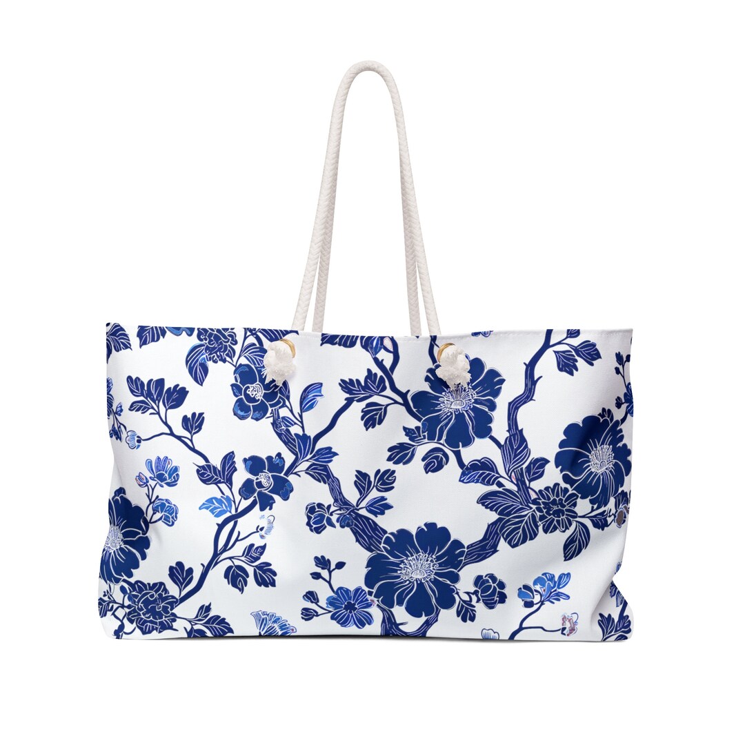 Floral Chinoiserie Weekender Tote – Elegant Oversized Beach Bag - Etsy