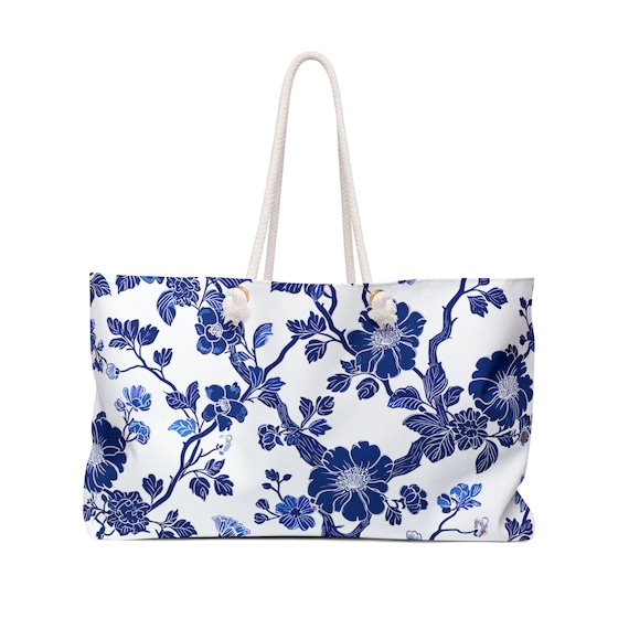 Floral Chinoiserie Weekender Tote – Elegant Oversized Beach Bag - Etsy