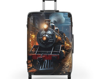 Suitcase Travel - Old City Steam Train Design - Polycarbonate & ABS Hard-Shell - Adjustable Handle