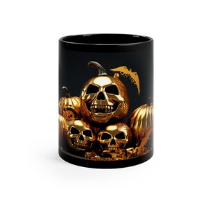 3D Halloween Gold Black Ceramic Mug - 11oz - Perfect for Coffee & Tea Lovers