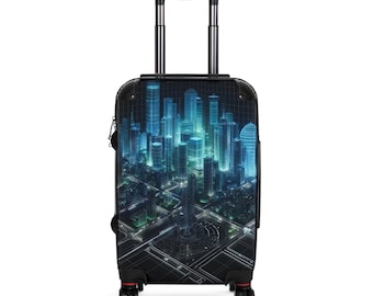Wireframe Cityscape Suitcase - Futuristic Design Travel Luggage with 360 degrees Swivel Wheels
