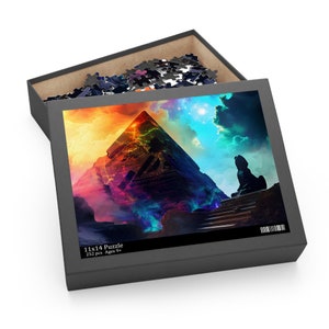 Colorful Fantasy Pyramid Puzzle - High-Quality Jigsaw with Statue Design, 3 Sizes, Perfect Gift