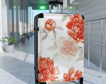 Orange French Flowers Suitcase - Stylish Travel Luggage with 360 Wheels, Adjustable Handle & Lock | Multiple Sizes Available