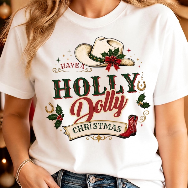 Holly Dolly Christmas PNG, Western Cowgirl Christmas PNG, Christmas Design, Christmas Mom Gift, Western Decor, Christmas Digital Download