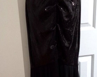 Xscape Joanne Chen Vestido de lentejuelas negro sin tirantes Fiesta de cóctel formal Talla 10