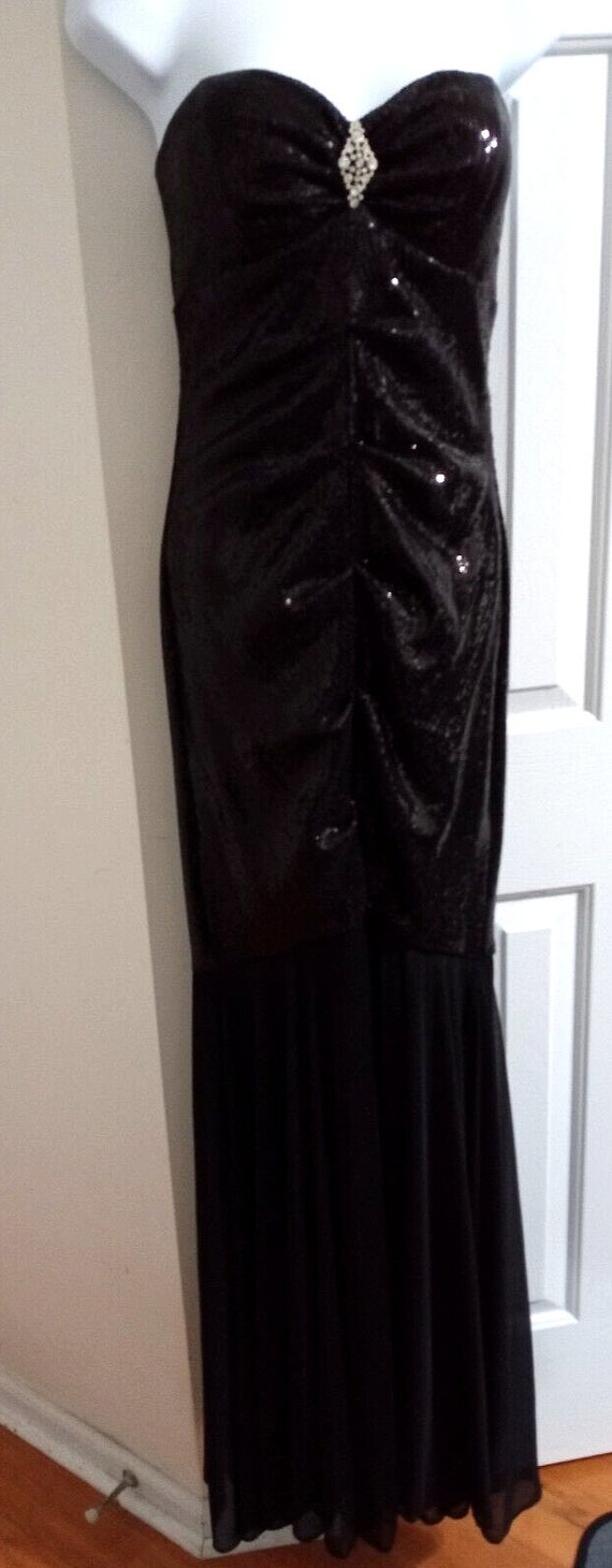 Xscape Joanne Chen Black Sequin Dress Strapless Formal Cocktail Party Size 10 Xscape Joanne Chen Black Sequin Dress Strapless Formal Cocktail Party Size 10