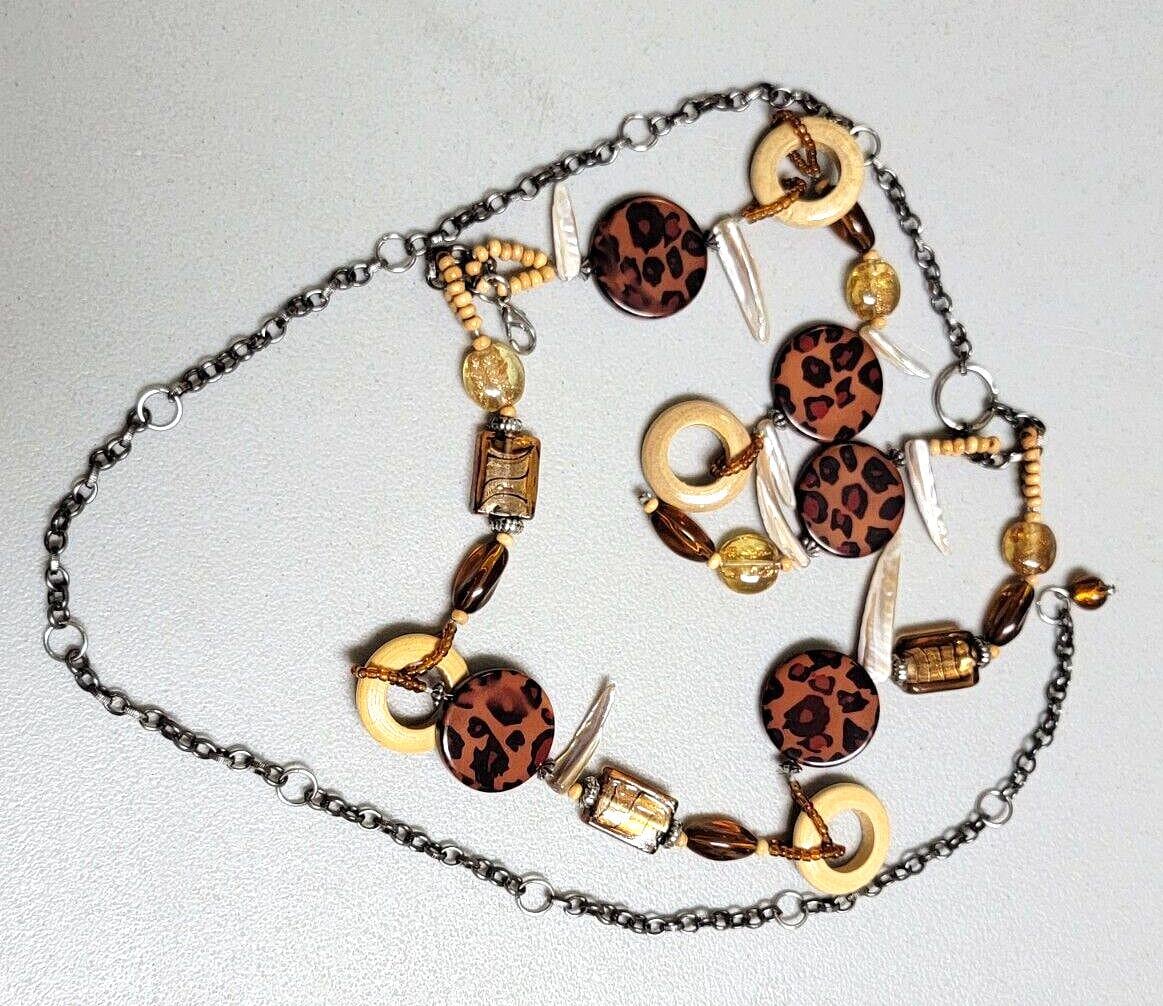 Beaded Belt Glass Acrylic Wood Chain Link Adjustable Silver 
