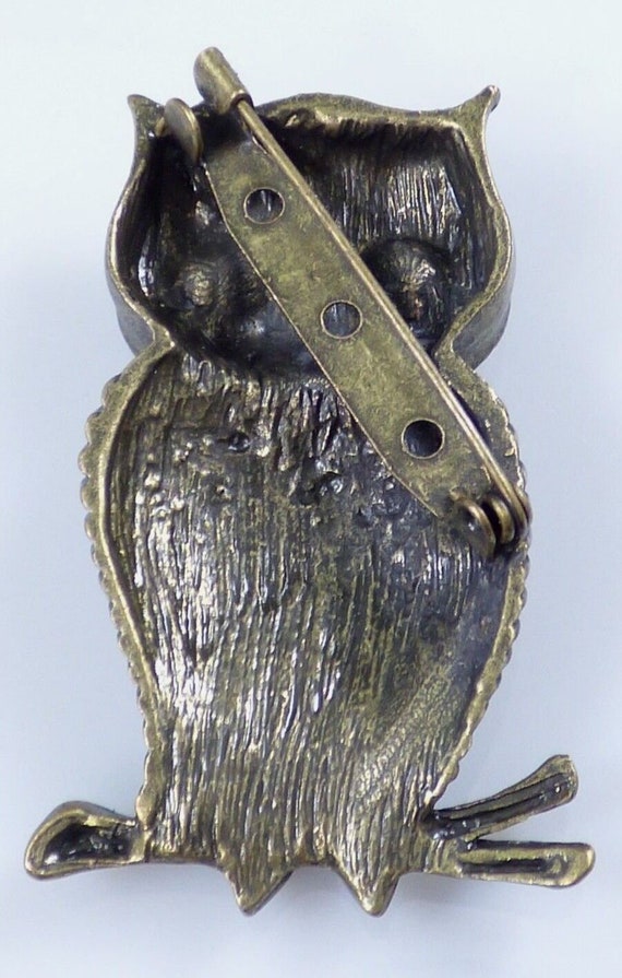 Vintage Owl On Branch Brooch Pin AB Aurora Boreal… - image 10
