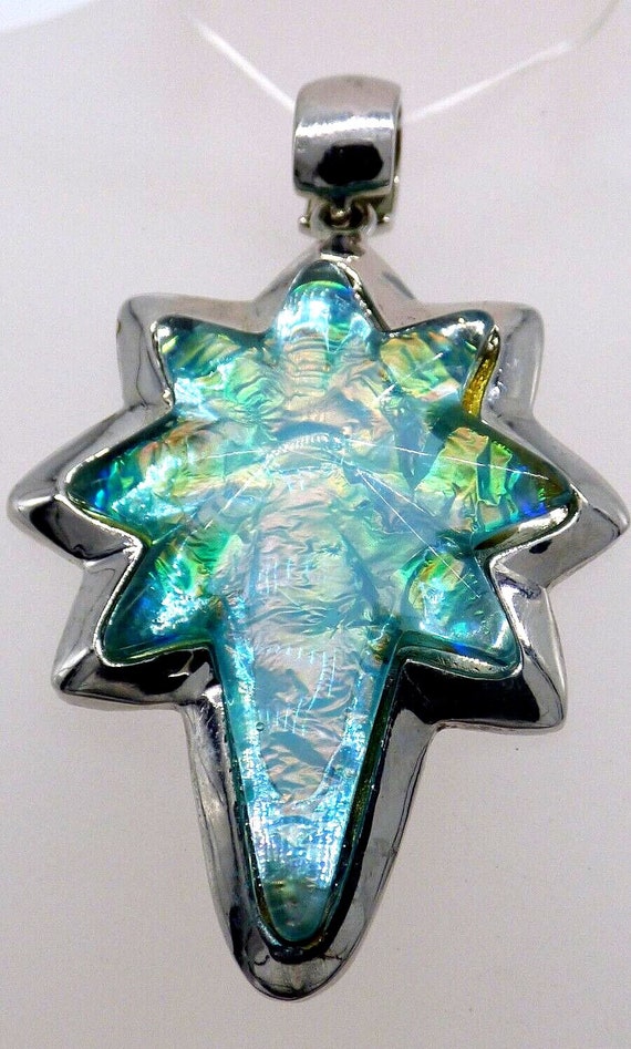 Star Point Snowflake Abalone Pendant Silver Tone M