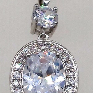 Clear Rhinestone Quartz CZ Pendant Necklace Chain 925 Sterling Italy Sparkly!
