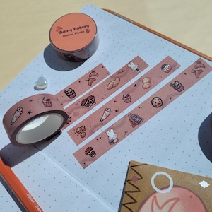 Washi Band „Bunny Bakery“ mi süßen Häschen Bäckerei Motiven für Journaling und Geschenkverpackung
