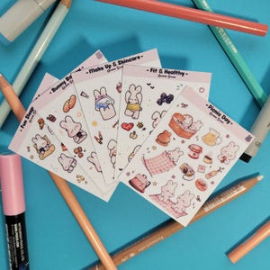 Mini stickervellensets, konijnenstickers, schattige plannerstickers, dagboek