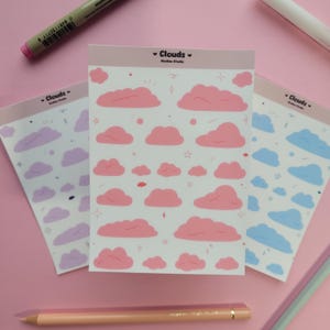 Wolken , Aufklebebogen, Dekorieren, Sticker sheet with cute clouds pink/blue/purple