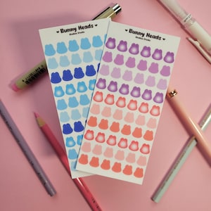 Bunny Heads, Deko Aufklebebogen, Geburtstagskarte, Dekorieren, Sticker sheet with cute bunnies