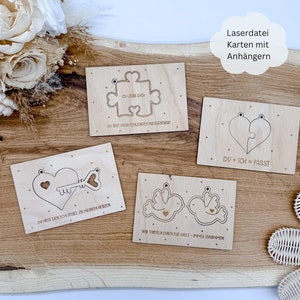 Laserdatei Karten mit Anhängern für Valentinstag, Valentinstagskarten, SVG, dxf, png, pdf inkl. Gewerbelizenz