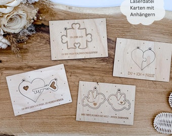 Laser file cards with tags for Valentine's Day, Valentine's Day cards, SVG, dxf, png, pdf including commercial license