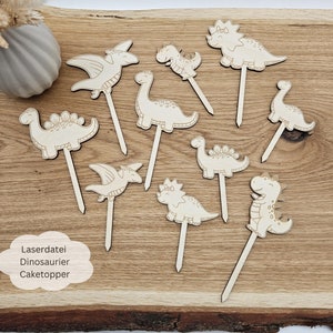 Fichier laser 10 cake toppers pour anniversaires, dino cake toppers, joyeux anniversaire, anniversaire enfant, svg, dxf, png, pdf y compris licence commerciale