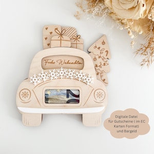 SVG Weihnachtsauto 3D Geldgeschenk, Gutscheinhalter, SVG Lasercut-Datei inkl. Gewerbelizenz Hochzeitsauto