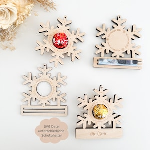 SVG Schneeflocke-Schokohalter und Geldgeschenk , SVG Laserdatei inkl. Gewerbelizenz, Baumschmuck Weihnachten