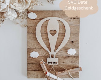 SVG lasercut file including commercial license cash gift hot air balloon 2 rows, travel, birthday, baptism