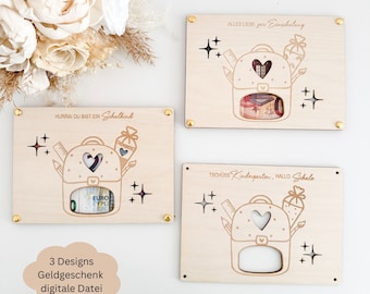 Archivo cortado con láser SVG, incluida licencia comercial, 3 diseños de mochila escolar como regalo de dinero para comenzar la escuela, idea de regalo para comenzar la escuela, tarjeta