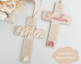 SVG file - Cross for baptism, communion, confirmation, laser file including commercial license