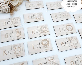 Laser file ABC puzzle with motifs, ABC first day of school, schoolchild, first day of school gift, SVG, pdf, png, dxf incl. commercial license