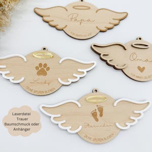 Fichier laser boule de deuil avec ailes, décoration d'arbre, porte-bonheur, décoration d'arbre d'ange, SVG, png, dxf, pdf licence commerciale incl.