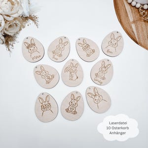 Laserdatei 10 verschiedene Osterkorb Anhänger, Osterstrauch, Geschenkidee Ostern, Osterhasen, SVG, png, pdf, dxf inkl. Gewerbelizenz