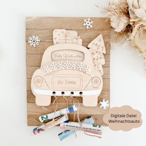 Kerst auto geld cadeau 3D, SVG lasergesneden bestand inclusief commerciële licentie