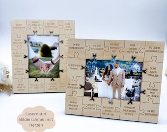 Laser file picture frame love Valentine's Day, wedding, 3 mm and 4 mm, SVG, dxf, png, pdf incl. commercial license