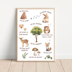 Affirmationsposter Waldtiere PDF Datei, braune Töne, Direktdownload, Kinderzimmerposter, Poster Kinderzimmer, Affirmationen, Boho