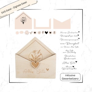 SVG Lasercut-Datei inkl. Gewerbelizenz Geldgeschenk Briefumschlag floral für Gutschein und Bargeld, Briefumschlag Holz, Geschenkehalter