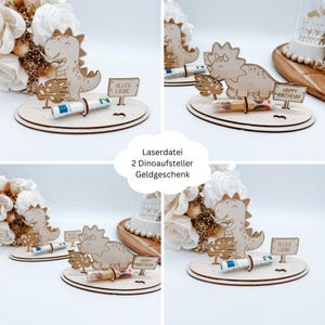 Laserdatei Dinoaufsteller, TRex und Triceratops, 3,4 und 6mm, Halter für Geld, Geschenk zur Geburt, SVG, dxf, png, pdf inkl. Lizenz