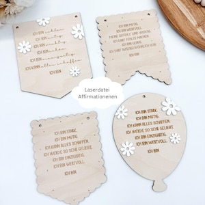 Tableau d'affirmation de fichier laser, affirmations pour enfants, décoration murale avec ballons, affirmations avec fanions, SVG, pdf, png, dxf, y compris la licence commerciale