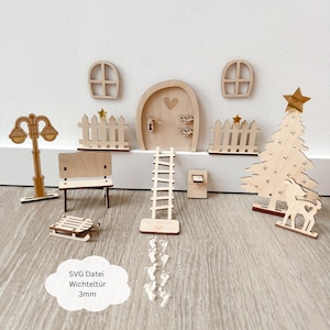 Laserbestand kabouterdeur, kabouteraccessoires, kabouterworkshop, Kerstmis, kerstversiering, svg, png, pdf, dxf incl. commerciële licentie